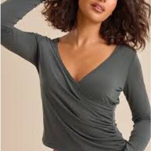 MANGOPOP Women's Cross Wrap Ruched Plunge Sexy Deep V Neck Slim Fit Long nwt